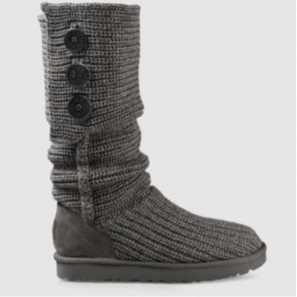 Ugg Vintage Y2K Gray Classic Cardy Knit Sweater Boots Women's Size 7